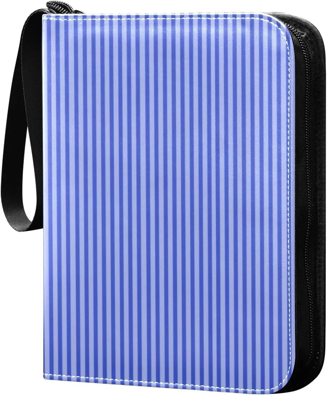 Light Blue Stripes Card Binder 4 Pocket Trading Card Album Fits 400 Sports/Game Cards, PU Cover 3 Ring Card Collection with 50 Removable Sleeves