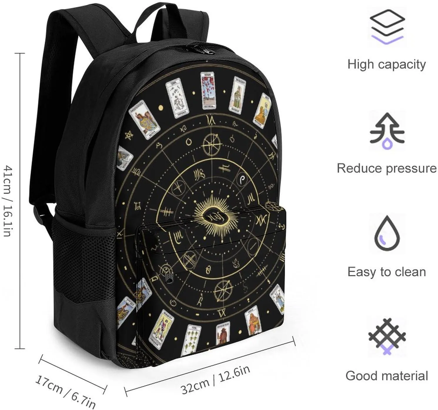 Lightweight Backpack for Gym Travel Bicycle - Big Capacity Multipurpose Anti-Theft Carry On Bag, Astrology Tarot Original Art Travel Hiking Bag & Day Pack