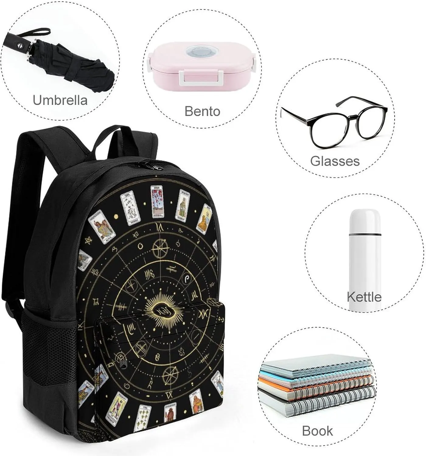 Lightweight Backpack for Gym Travel Bicycle - Big Capacity Multipurpose Anti-Theft Carry On Bag, Astrology Tarot Original Art Travel Hiking Bag & Day Pack