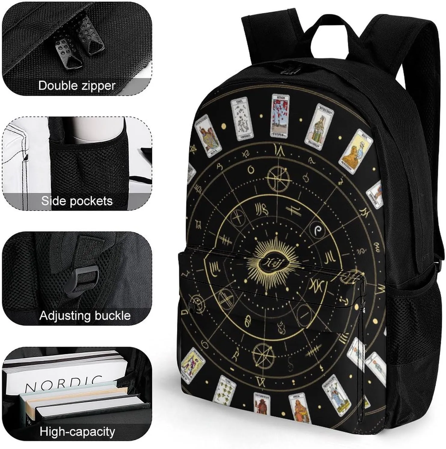 Lightweight Backpack for Gym Travel Bicycle - Big Capacity Multipurpose Anti-Theft Carry On Bag, Astrology Tarot Original Art Travel Hiking Bag & Day Pack