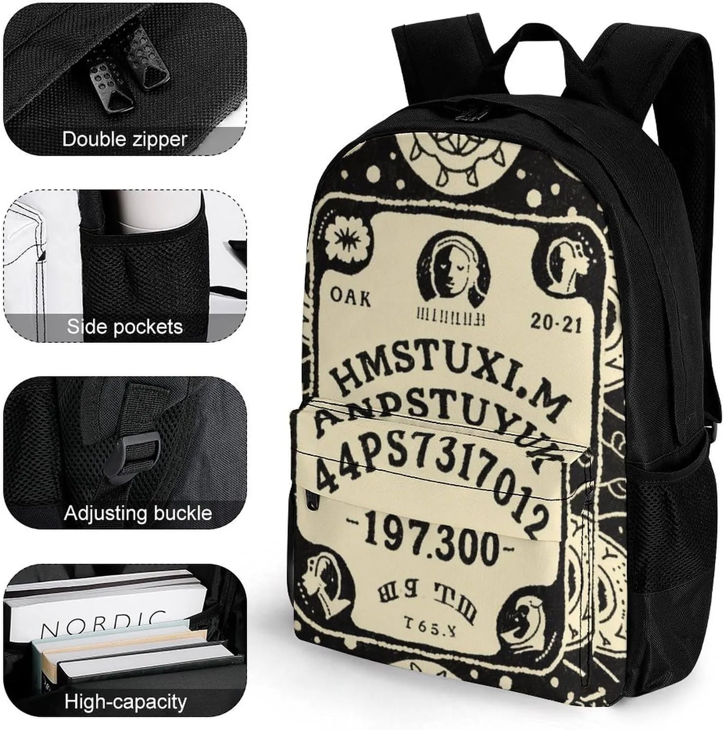 Lightweight Backpack for Gym Travel Bicycle - Big Capacity Multipurpose Anti-Theft Carry On Bag, Magic Spirit Board Witch Art Travel Hiking Bag & Day Pack