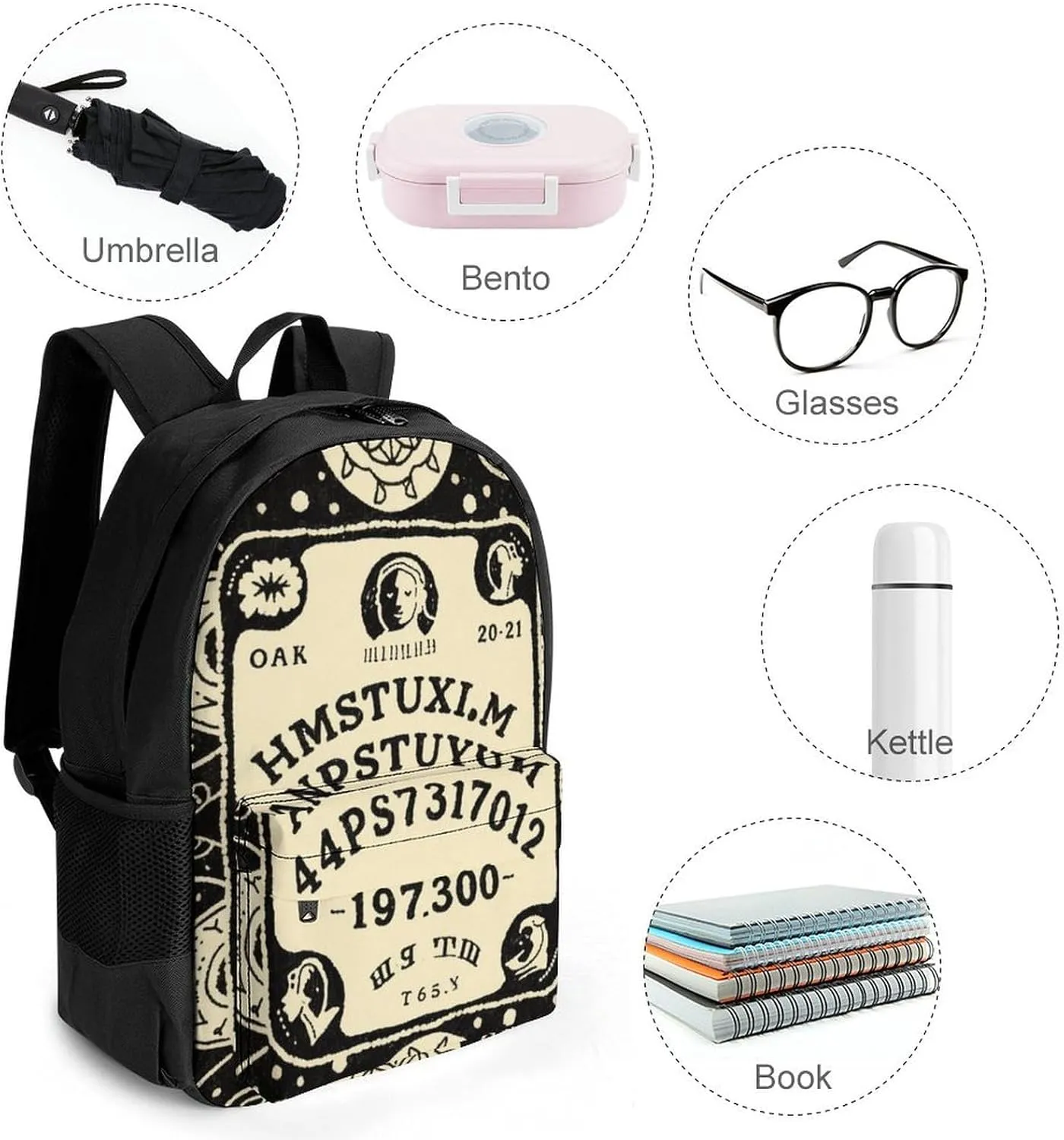 Lightweight Backpack for Gym Travel Bicycle - Big Capacity Multipurpose Anti-Theft Carry On Bag, Magic Spirit Board Witch Art Travel Hiking Bag & Day Pack