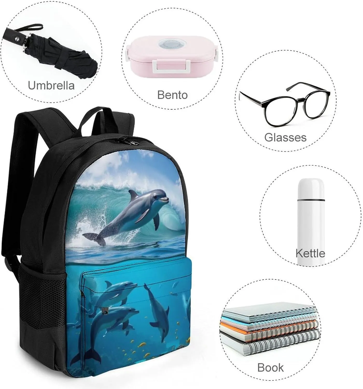 Lightweight Daypack Backpack for Trekking Work Running - Big Capacity Multipurpose Anti-Theft Bookbag, Blue Sea Great Ocean Wave Jumping Dolphin Business Computer Bag