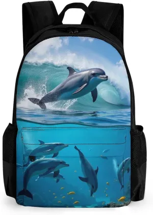 Lightweight Daypack Backpack for Trekking Work Running - Big Capacity Multipurpose Anti-Theft Bookbag, Blue Sea Great Ocean Wave Jumping Dolphin Business Computer Bag