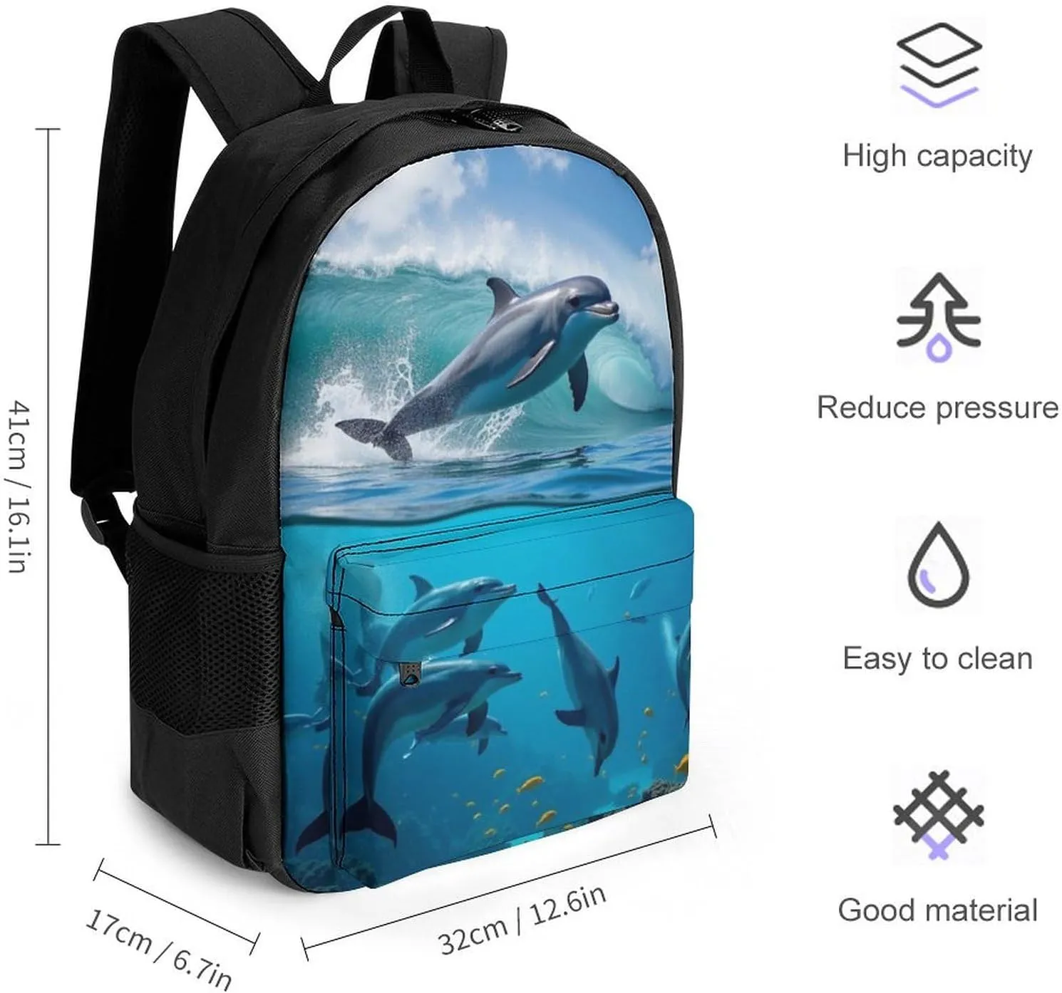 Lightweight Daypack Backpack for Trekking Work Running - Big Capacity Multipurpose Anti-Theft Bookbag, Blue Sea Great Ocean Wave Jumping Dolphin Business Computer Bag