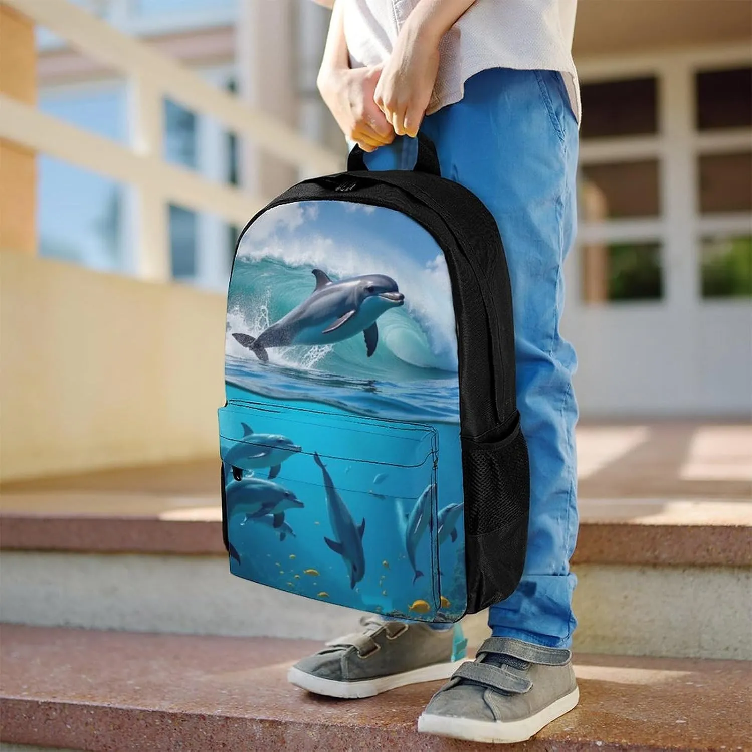 Lightweight Daypack Backpack for Trekking Work Running - Big Capacity Multipurpose Anti-Theft Bookbag, Blue Sea Great Ocean Wave Jumping Dolphin Business Computer Bag