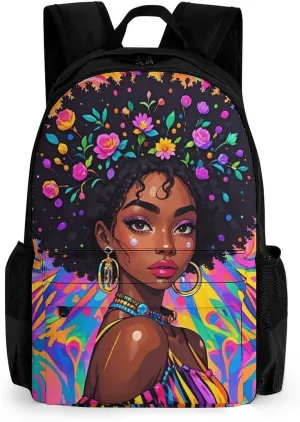 Lightweight Daypack Backpack for Trekking Work Running - Big Capacity Multipurpose Anti-Theft Bookbag, Chic Cartoon Black Woman African American Woman Art Business Computer Bag