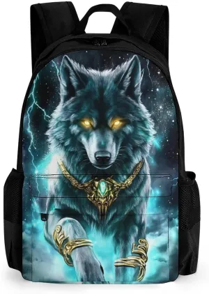Lightweight Daypack Backpack for Trekking Work Running - Big Capacity Multipurpose Anti-Theft Bookbag, Cool Lightnings Cyan Wolf Business Computer Bag