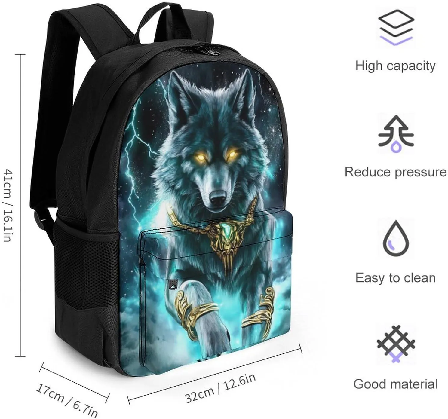 Lightweight Daypack Backpack for Trekking Work Running - Big Capacity Multipurpose Anti-Theft Bookbag, Cool Lightnings Cyan Wolf Business Computer Bag