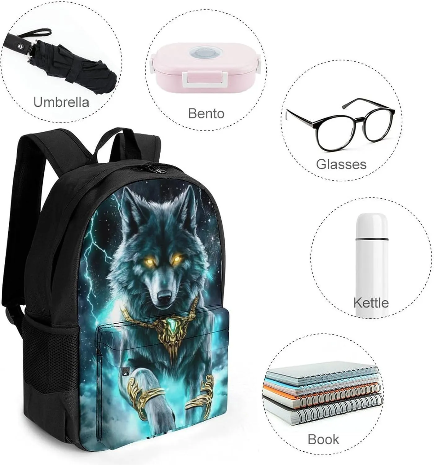 Lightweight Daypack Backpack for Trekking Work Running - Big Capacity Multipurpose Anti-Theft Bookbag, Cool Lightnings Cyan Wolf Business Computer Bag