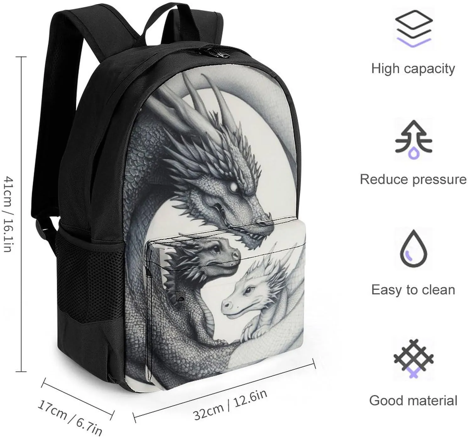 Lightweight Daypack Backpack for Trekking Work Running - Big Capacity Multipurpose Anti-Theft Bookbag, Dragon Yin Yang Business Computer Bag