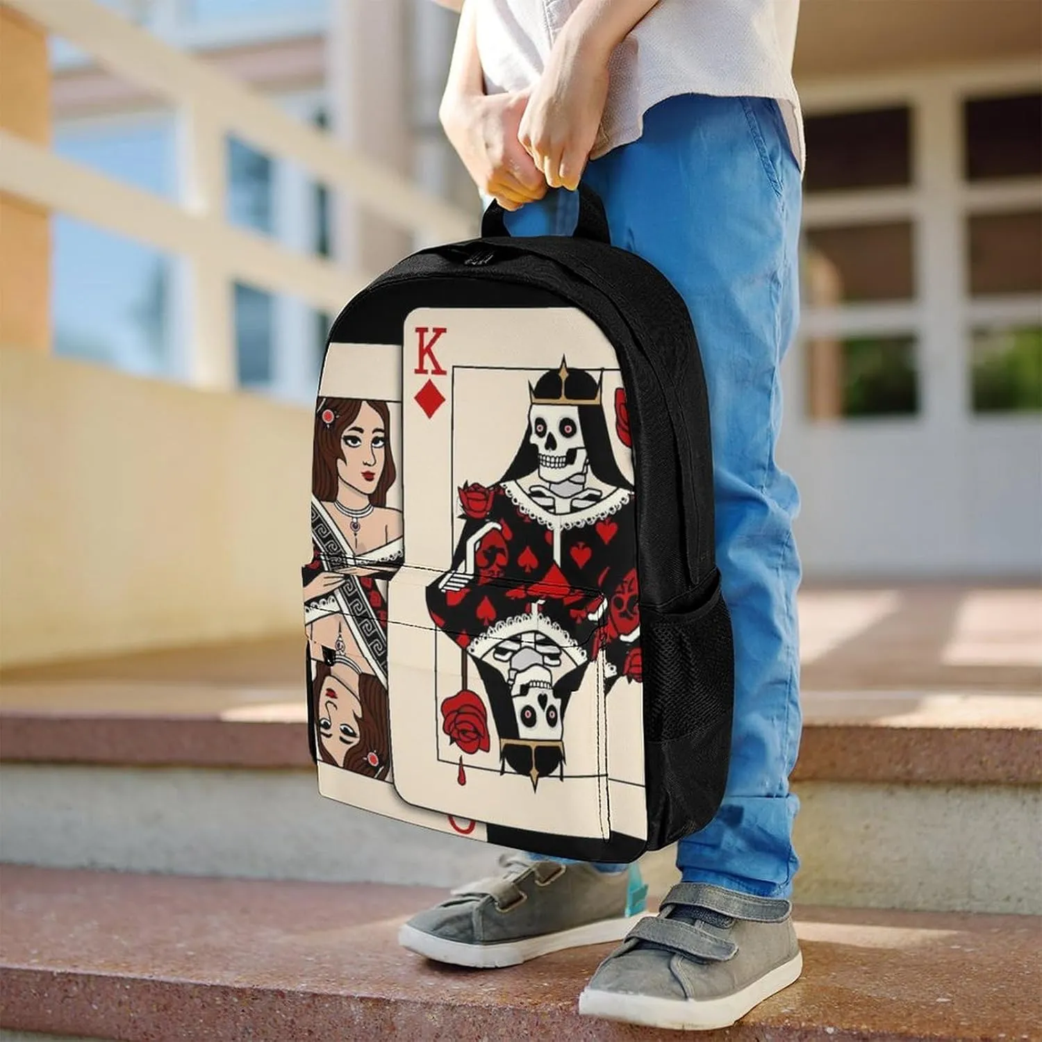 Lightweight Daypack Backpack for Trekking Work Running - Big Capacity Multipurpose Anti-Theft Bookbag, Poker Card Queen King Art Business Computer Bag
