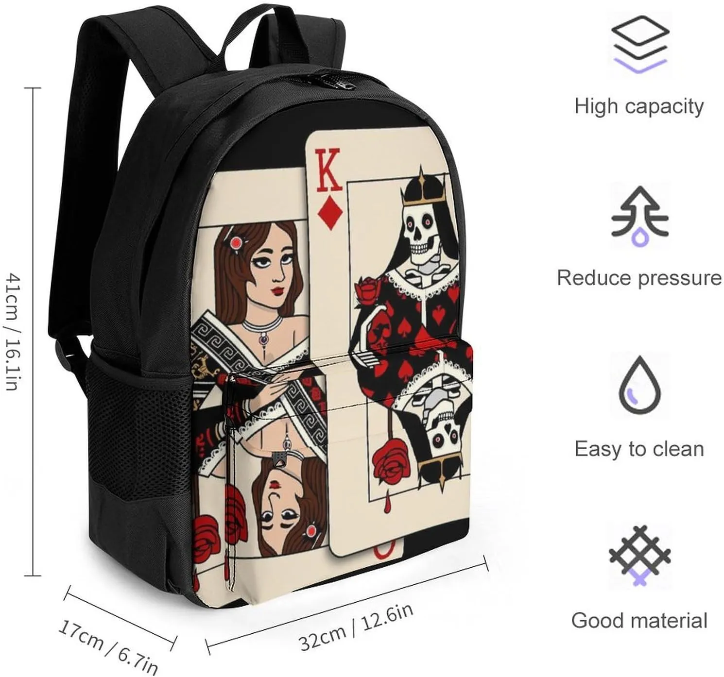 Lightweight Daypack Backpack for Trekking Work Running - Big Capacity Multipurpose Anti-Theft Bookbag, Poker Card Queen King Art Business Computer Bag