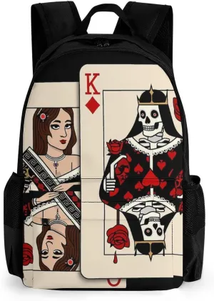 Lightweight Daypack Backpack for Trekking Work Running - Big Capacity Multipurpose Anti-Theft Bookbag, Poker Card Queen King Art Business Computer Bag