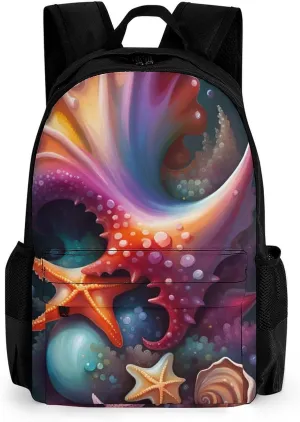 Lightweight Daypack Backpack for Trekking Work Running - Big Capacity Multipurpose Anti-Theft Bookbag, Starfish Conch Seashell Art Business Computer Bag