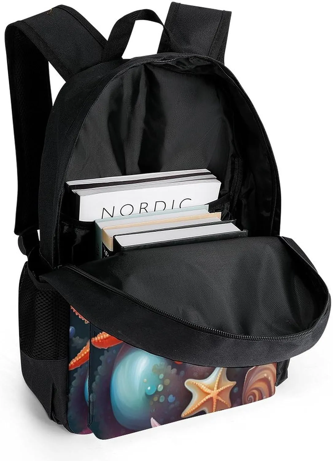 Lightweight Daypack Backpack for Trekking Work Running - Big Capacity Multipurpose Anti-Theft Bookbag, Starfish Conch Seashell Art Business Computer Bag
