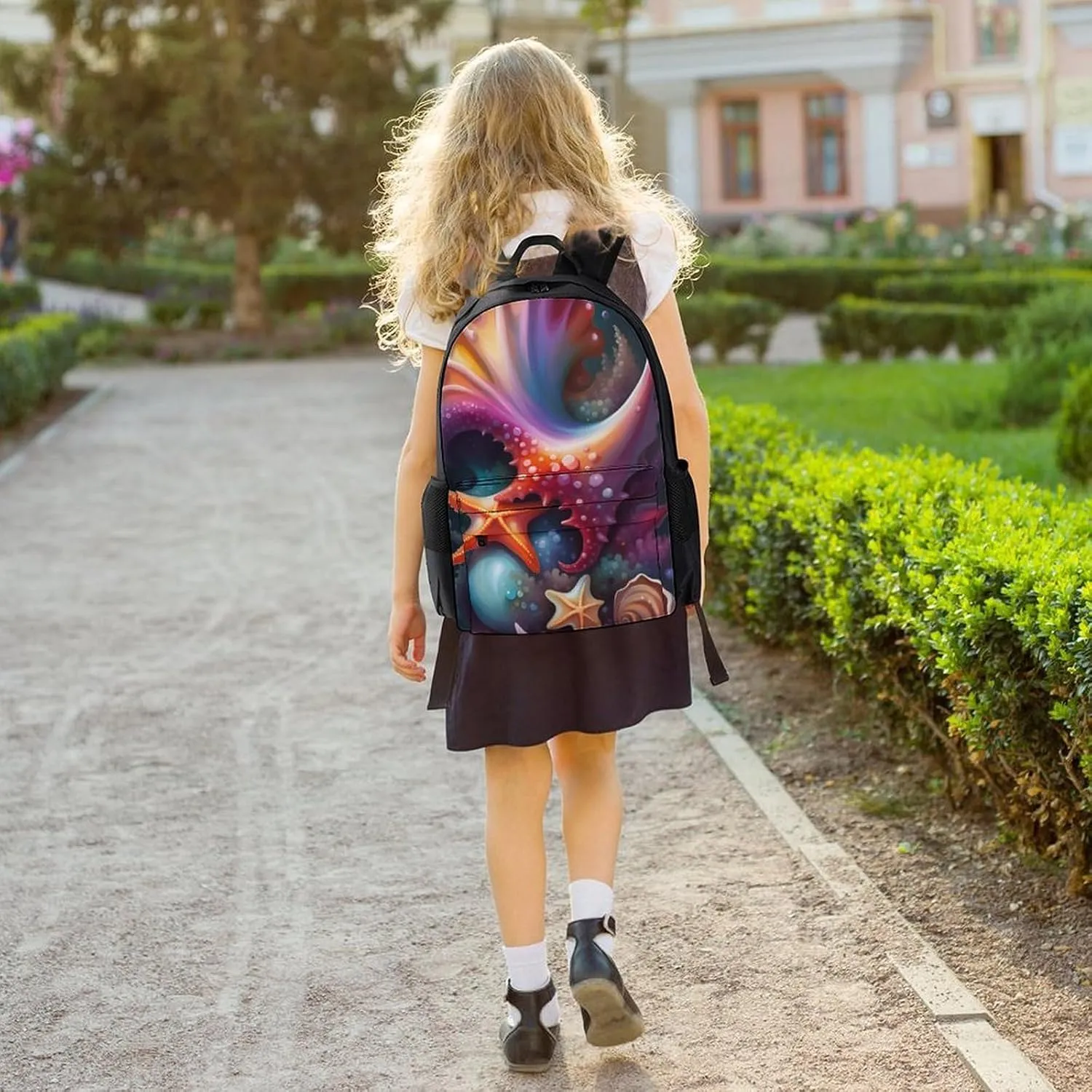 Lightweight Daypack Backpack for Trekking Work Running - Big Capacity Multipurpose Anti-Theft Bookbag, Starfish Conch Seashell Art Business Computer Bag