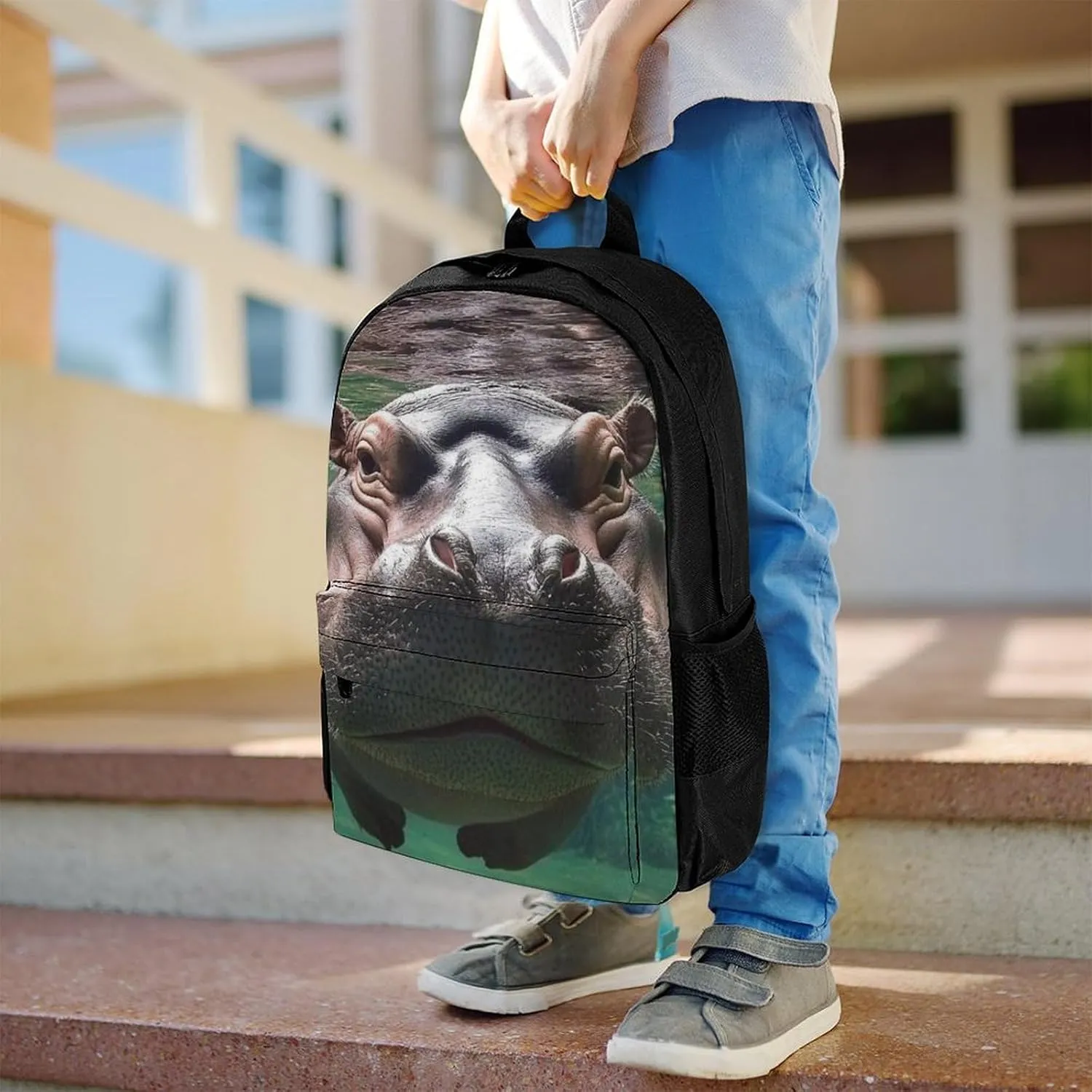 Lightweight Daypack Bookbag for Trekking Business Walking Cycling - Big Capacity Anti-Theft Multipurpose Carry On Bag, Cute Funny Diving Hippo Business Computer Bag