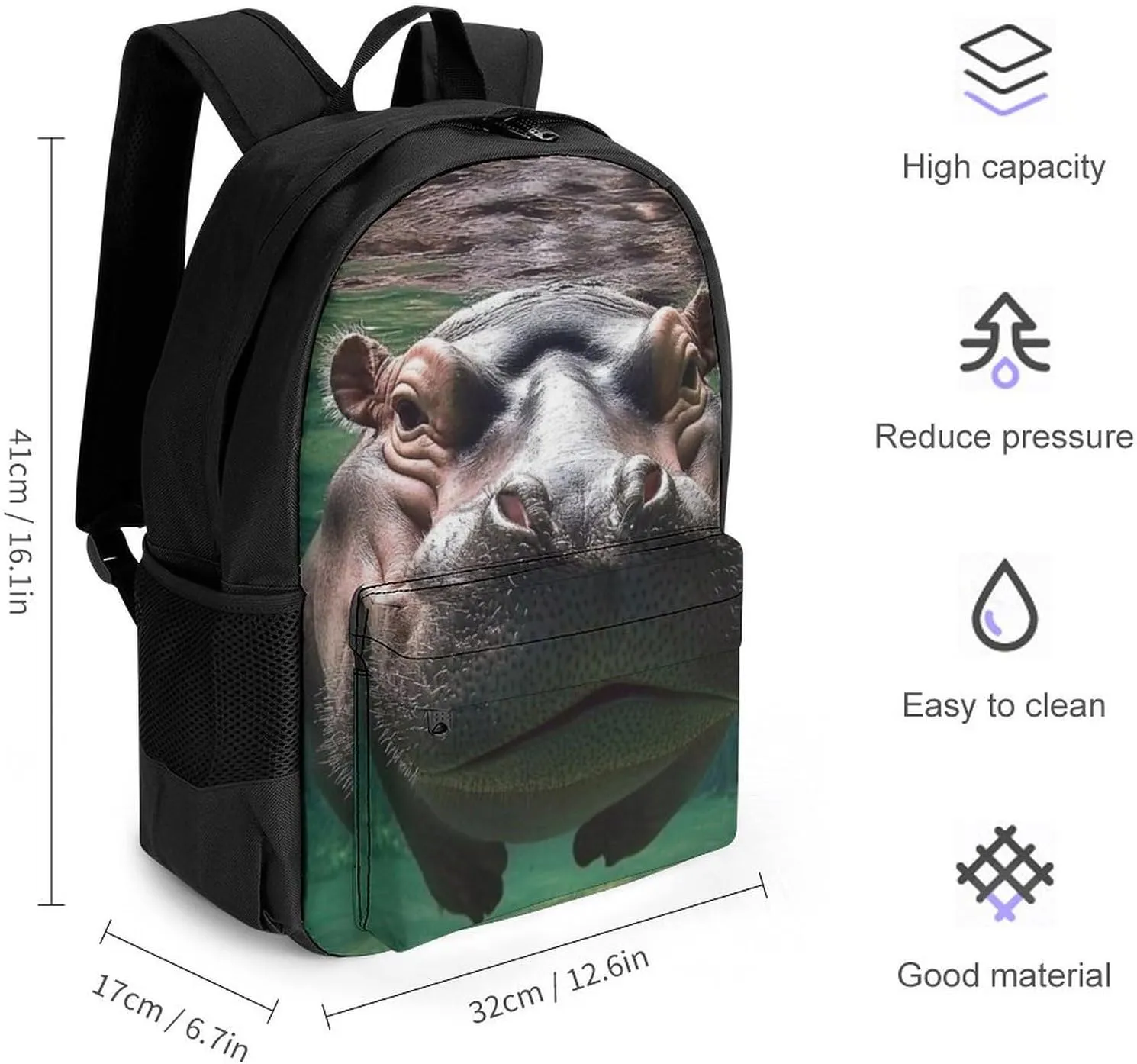 Lightweight Daypack Bookbag for Trekking Business Walking Cycling - Big Capacity Anti-Theft Multipurpose Carry On Bag, Cute Funny Diving Hippo Business Computer Bag