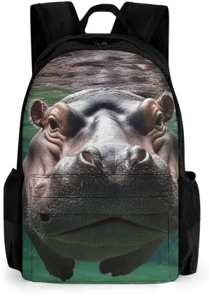 Lightweight Daypack Bookbag for Trekking Business Walking Cycling - Big Capacity Anti-Theft Multipurpose Carry On Bag, Cute Funny Diving Hippo Business Computer Bag