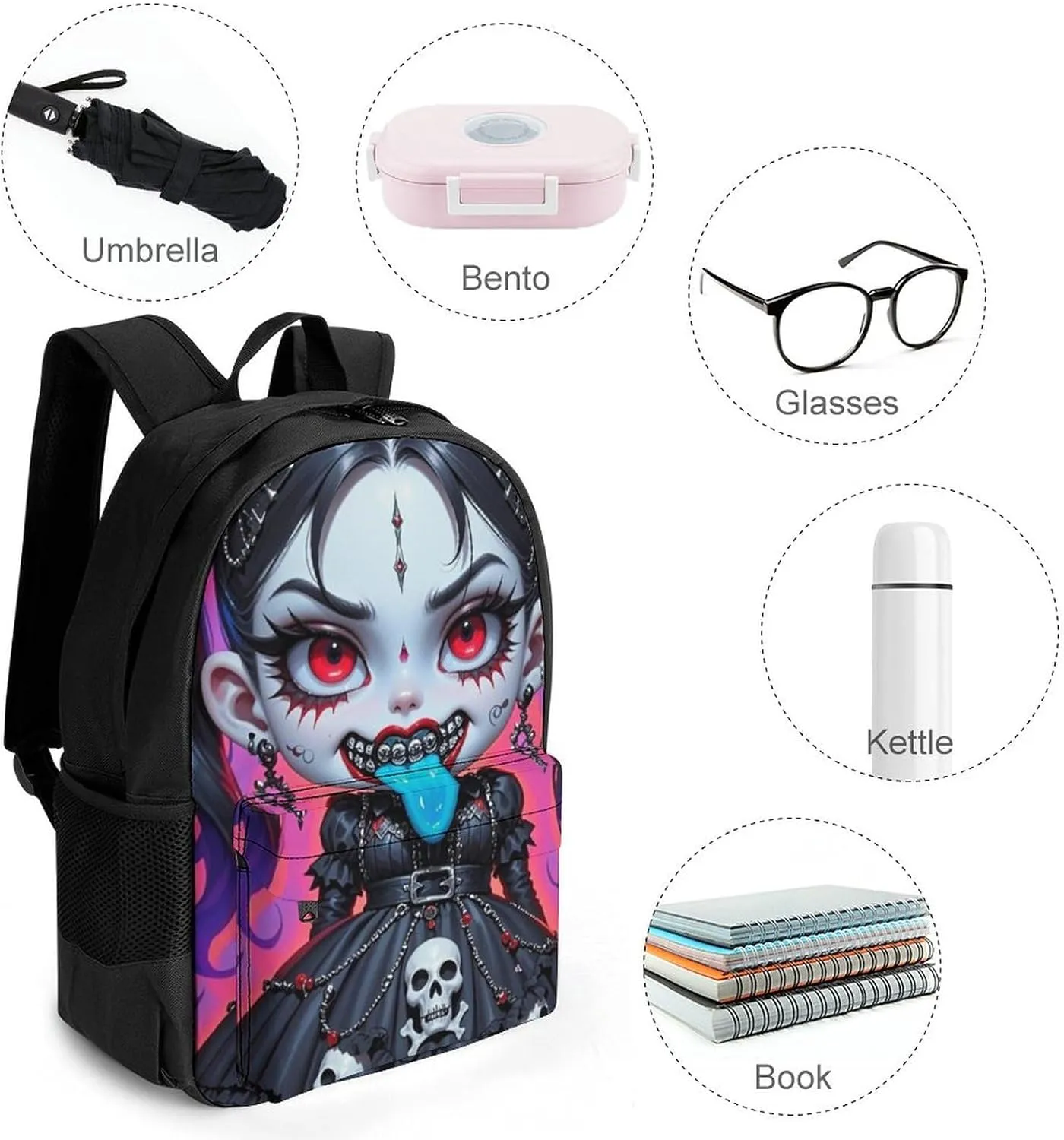 Lightweight Daypack for Camping Business Walking Cycling - Large Capacity Anti-Theft Multipurpose Bookbag, Beautiful Gothic Woman Weird Woman Neon Art Gym Outdoor Hiking Backpack