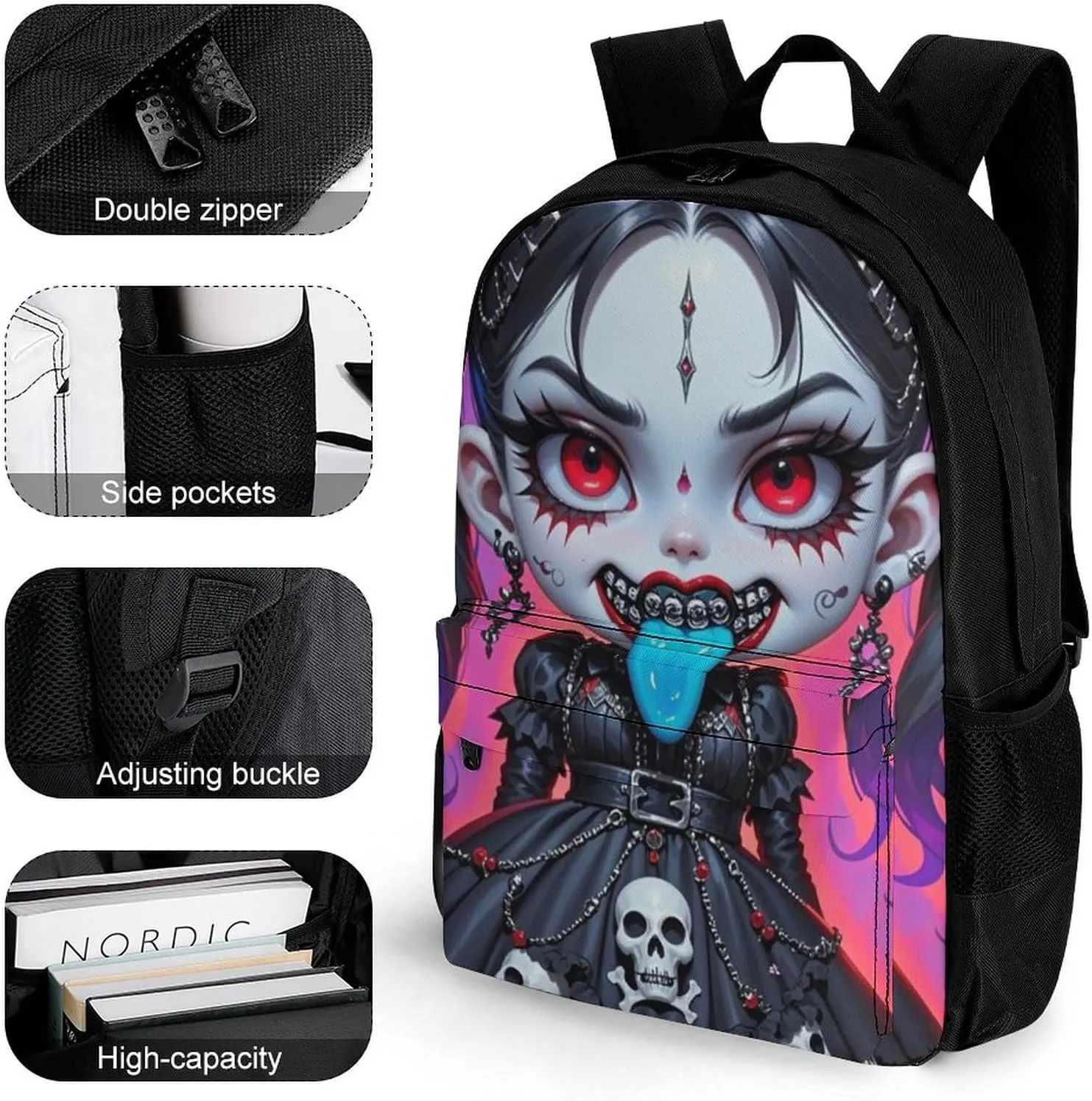 Lightweight Daypack for Camping Business Walking Cycling - Large Capacity Anti-Theft Multipurpose Bookbag, Beautiful Gothic Woman Weird Woman Neon Art Gym Outdoor Hiking Backpack