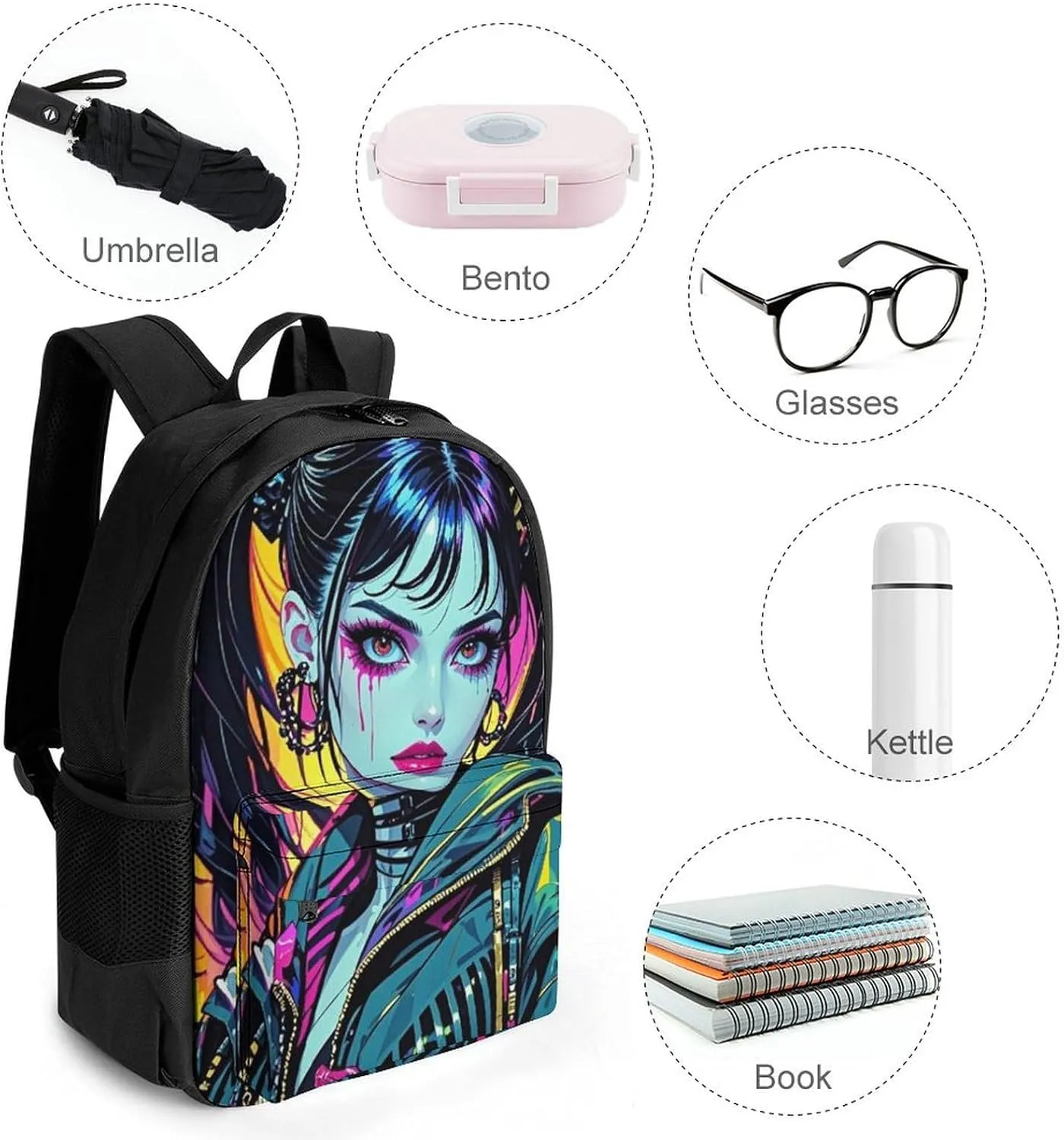 Lightweight Daypack for Camping Business Walking Cycling - Large Capacity Anti-Theft Multipurpose Bookbag, Cartoon Woman Women Mystical Art Gym Outdoor Hiking Backpack