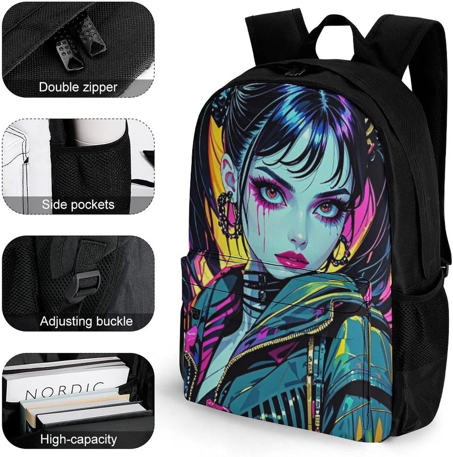 Lightweight Daypack for Camping Business Walking Cycling - Large Capacity Anti-Theft Multipurpose Bookbag, Cartoon Woman Women Mystical Art Gym Outdoor Hiking Backpack