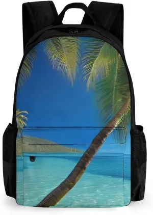 Lightweight Daypack for Camping Business Walking Cycling - Large Capacity Anti-Theft Multipurpose Bookbag, Tropical Island With Palm Trees And Bright Sea Beach Art Gym Outdoor Hiking Backpack