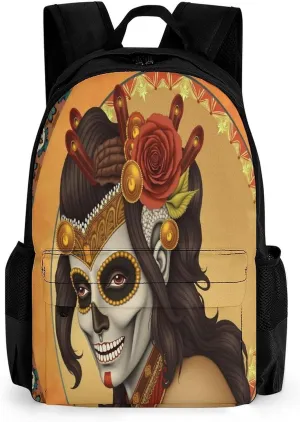 Lightweight Rucksacks for Camping Picnic Walking Cycling - Large Capacity Multipurpose Anti-Theft Carry On Bag, Artistic Sugar Skull Dead Women Art Travel Hiking & Camping Rucksack