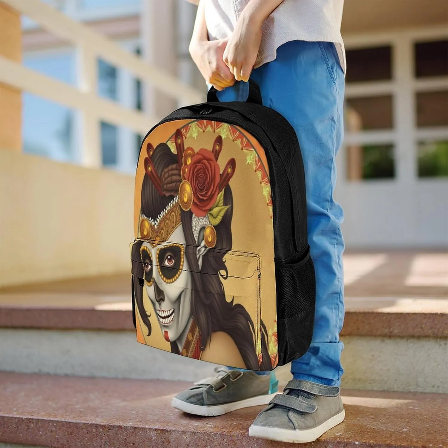 Lightweight Rucksacks for Camping Picnic Walking Cycling - Large Capacity Multipurpose Anti-Theft Carry On Bag, Artistic Sugar Skull Dead Women Art Travel Hiking & Camping Rucksack