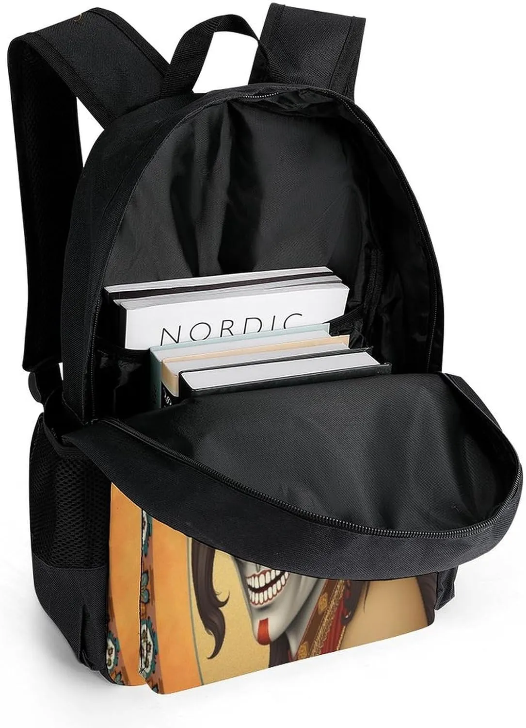 Lightweight Rucksacks for Camping Picnic Walking Cycling - Large Capacity Multipurpose Anti-Theft Carry On Bag, Artistic Sugar Skull Dead Women Art Travel Hiking & Camping Rucksack
