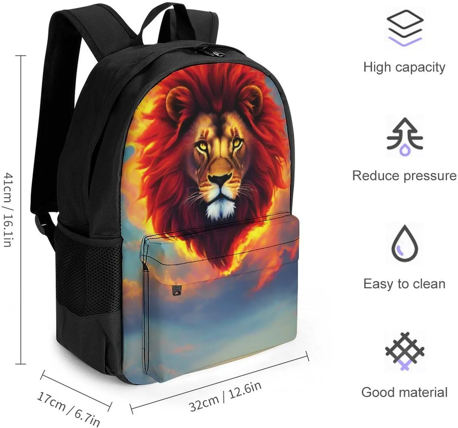 Lightweight Rucksacks for Climbing Outdoors Walking Cycling - Large Capacity Anti-Theft Multipurpose Carry On Bag, Cool Lion Space Universe Surreal Style Art Camping Outdoor Backpack