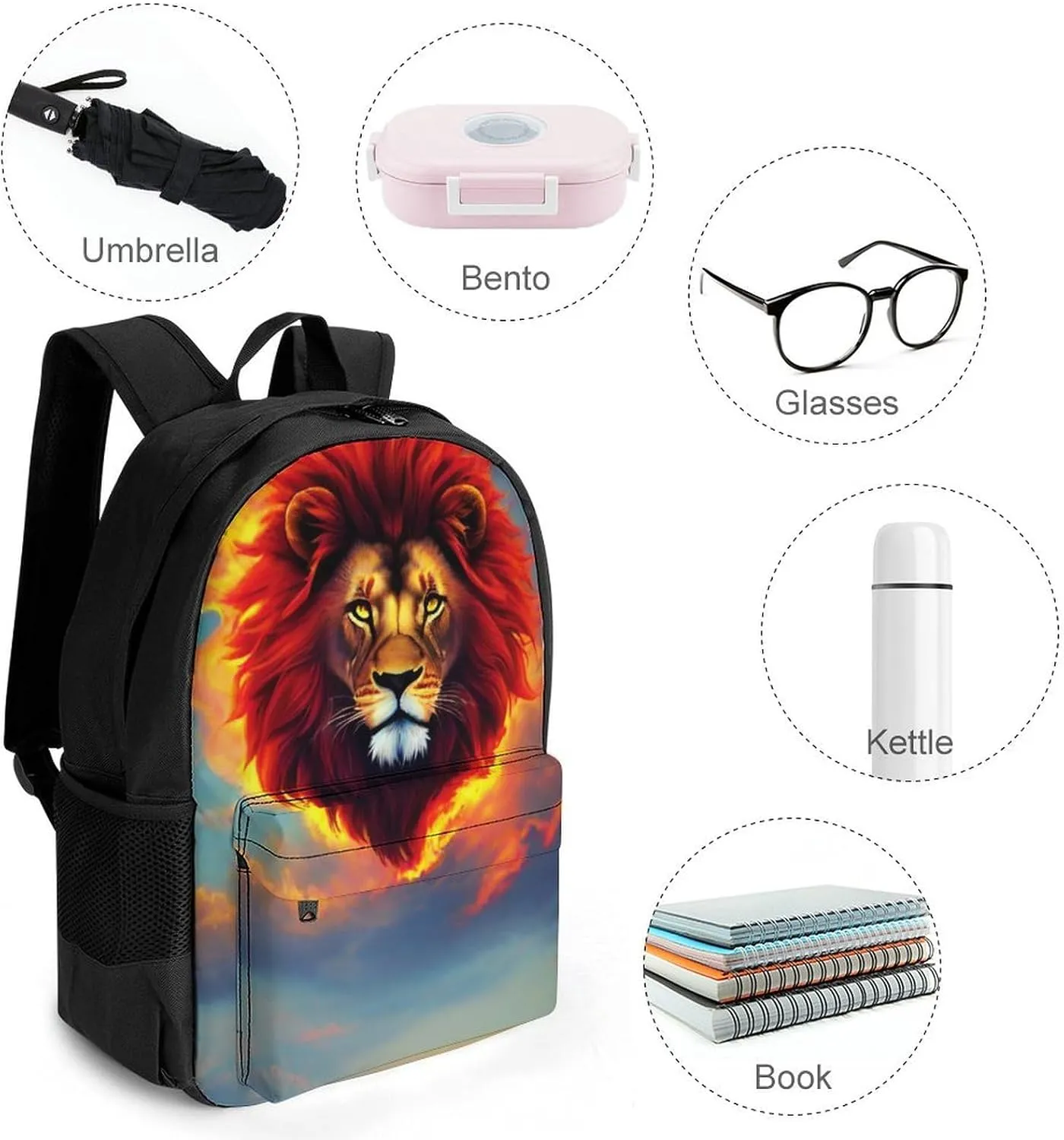 Lightweight Rucksacks for Climbing Outdoors Walking Cycling - Large Capacity Anti-Theft Multipurpose Carry On Bag, Cool Lion Space Universe Surreal Style Art Camping Outdoor Backpack