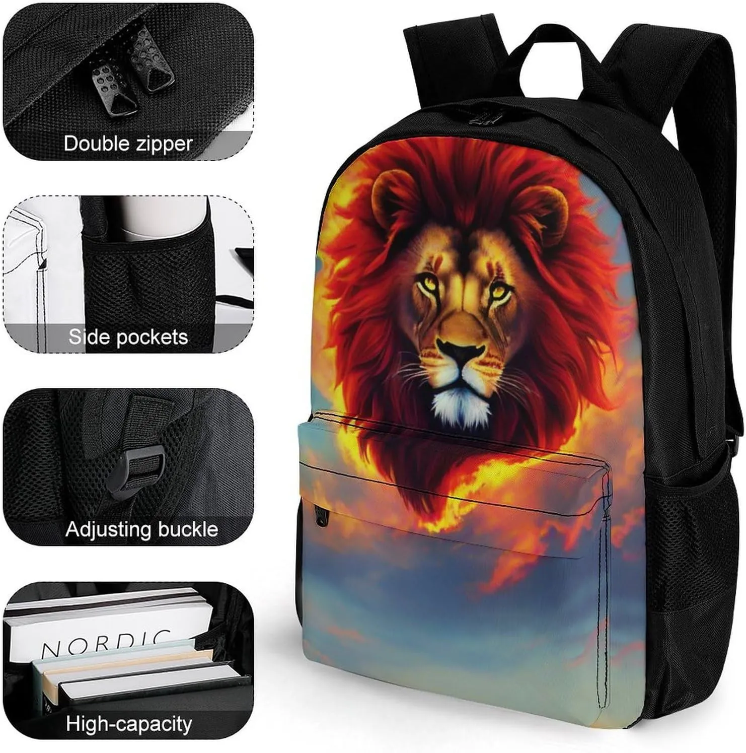 Lightweight Rucksacks for Climbing Outdoors Walking Cycling - Large Capacity Anti-Theft Multipurpose Carry On Bag, Cool Lion Space Universe Surreal Style Art Camping Outdoor Backpack