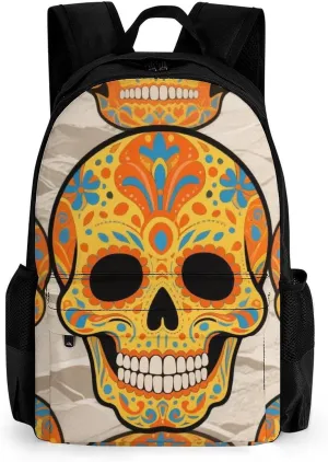 Lightweight Rucksacks for Climbing Outdoors Walking Cycling - Large Capacity Anti-Theft Multipurpose Carry On Bag, Mexican Sugar Skull Flower Art Camping Outdoor Backpack