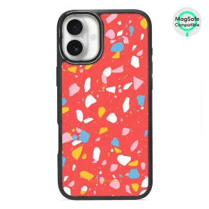 Living Coral Terrazzo - iPhone 16 Plus Frosted Black Bumper MagSafe Case