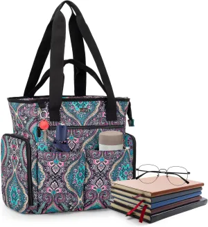 LoDrid Teacher Tote Bag with Padded Bottom, Teacher Utility Bag with 15.6” Laptop Compartments, Teacher Work Tote Carry Bag with Several Inner & Outer Pockets, Work, Totem