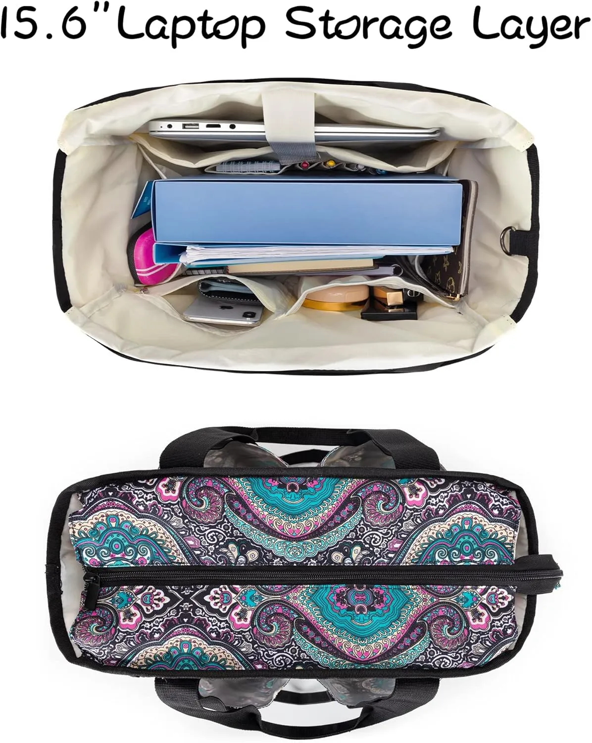 LoDrid Teacher Tote Bag with Padded Bottom, Teacher Utility Bag with 15.6” Laptop Compartments, Teacher Work Tote Carry Bag with Several Inner & Outer Pockets, Work, Totem