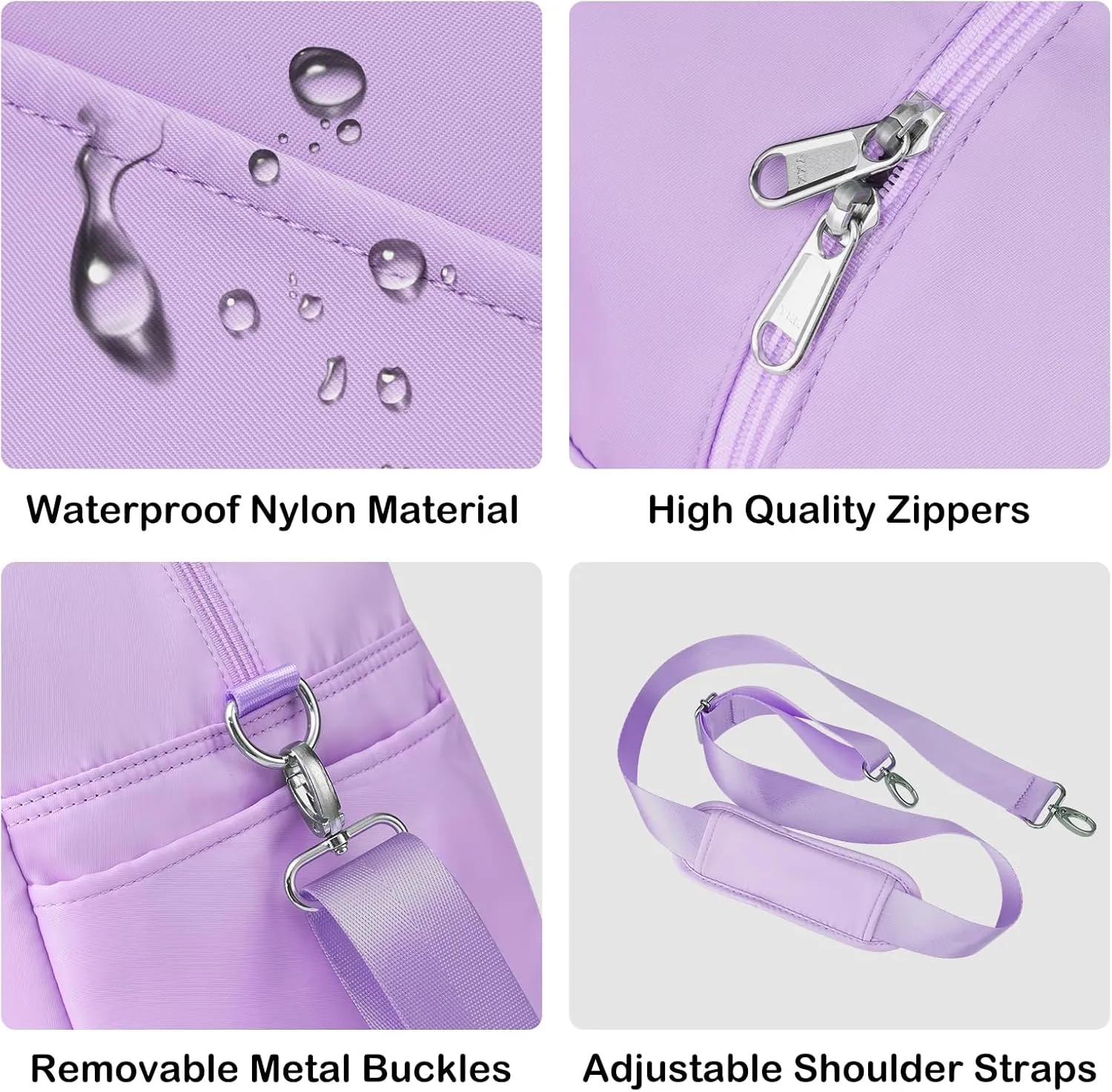LONG VACATION Women's Travel Duffel Bag with Toiletry Bag, Sports Gym Bag Weekendeer Carry-on Tote with Shoe Compartment and Wet Pocket, Yoga Bag Fit 15.6inch Laptop (Purple, 18 inch)
