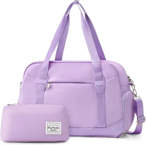 LONG VACATION Women's Travel Duffel Bag with Toiletry Bag, Sports Gym Bag Weekendeer Carry-on Tote with Shoe Compartment and Wet Pocket, Yoga Bag Fit 15.6inch Laptop (Purple, 18 inch)