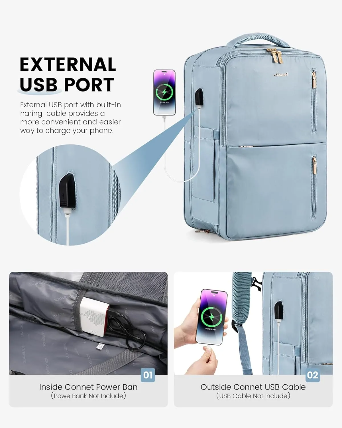 LOVEVOOK 40L Travel Backpack With 3 Packing Cubes Expandable Large Laptop Backpack Women Waterproof Backpack Waterproof Daypack Travel Bag TSA Fit 17inch Laptop Luggage With USB Charging Port