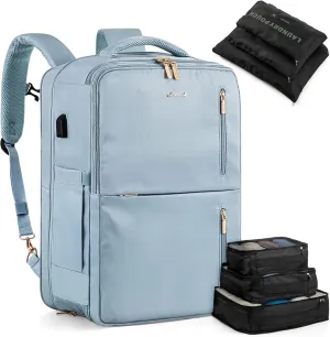 LOVEVOOK 40L Travel Backpack With 3 Packing Cubes Expandable Large Laptop Backpack Women Waterproof Backpack Waterproof Daypack Travel Bag TSA Fit 17inch Laptop Luggage With USB Charging Port