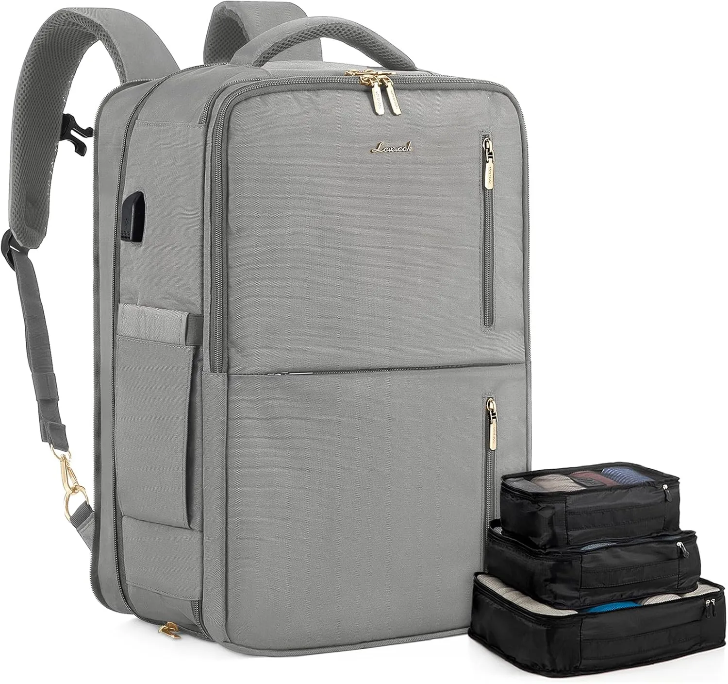 LOVEVOOK 40L Travel Backpack With 3 Packing Cubes Expandable Large Laptop Backpack Women Waterproof Backpack Waterproof Daypack Travel Bag TSA Fit 17inch Laptop Luggage With USB Charging Port