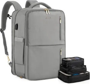 LOVEVOOK 40L Travel Backpack With 3 Packing Cubes Expandable Large Laptop Backpack Women Waterproof Backpack Waterproof Daypack Travel Bag TSA Fit 17inch Laptop Luggage With USB Charging Port