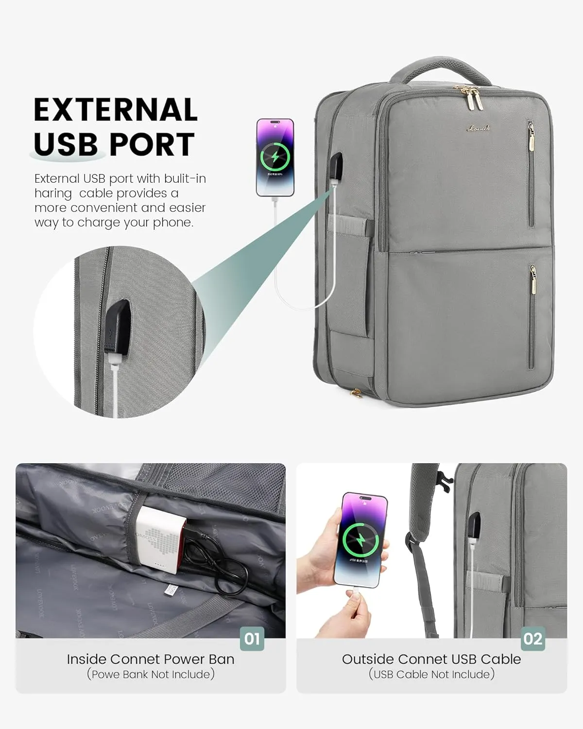 LOVEVOOK 40L Travel Backpack With 3 Packing Cubes Expandable Large Laptop Backpack Women Waterproof Backpack Waterproof Daypack Travel Bag TSA Fit 17inch Laptop Luggage With USB Charging Port