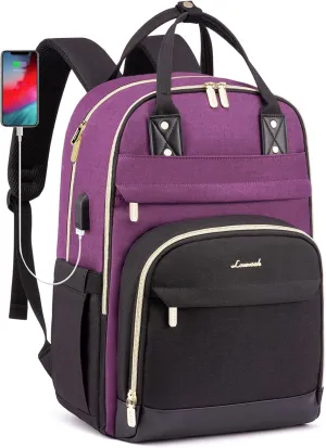 LOVEVOOK Backpack for Women,Laptop Backpack Women,Fits 17 Inch Laptop Bag,Fashion Travel Work Anti-theft Bag,Waterproof Business Computer College Teacher Backpack Purse Daypack, Purple-Black-Black