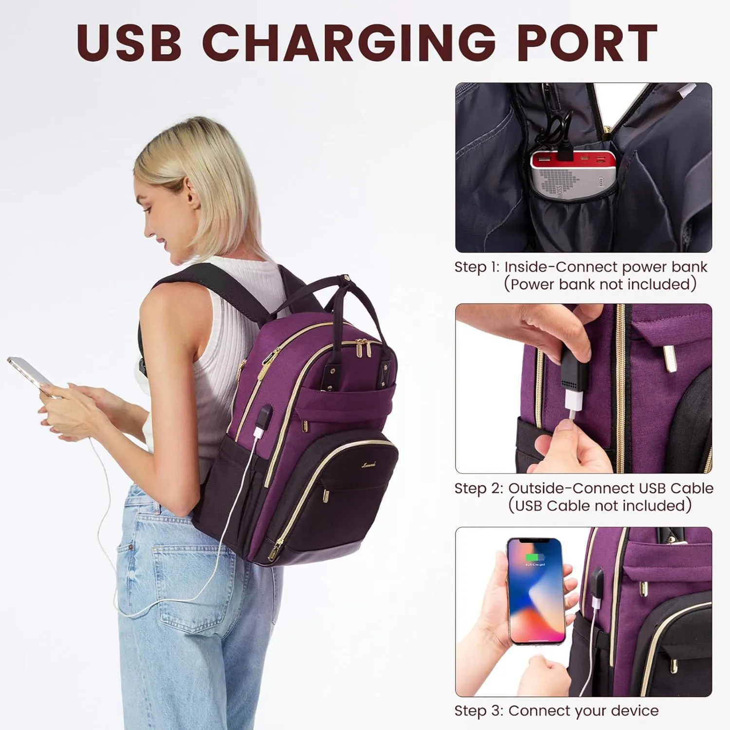 LOVEVOOK Backpack for Women,Laptop Backpack Women,Fits 17 Inch Laptop Bag,Fashion Travel Work Anti-theft Bag,Waterproof Business Computer College Teacher Backpack Purse Daypack, Purple-Black-Black