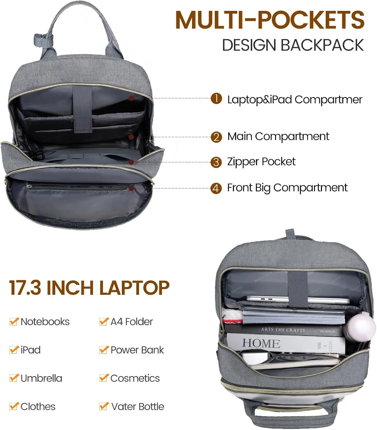 LOVEVOOK Laptop Backpack Women,Large Capacity 17.3 inch Laptop Bag Travel Backpack for Women,Computer Work College Teacher Backpacks with USB Port,Waterproof Personal Item Backpack Casual Daypack