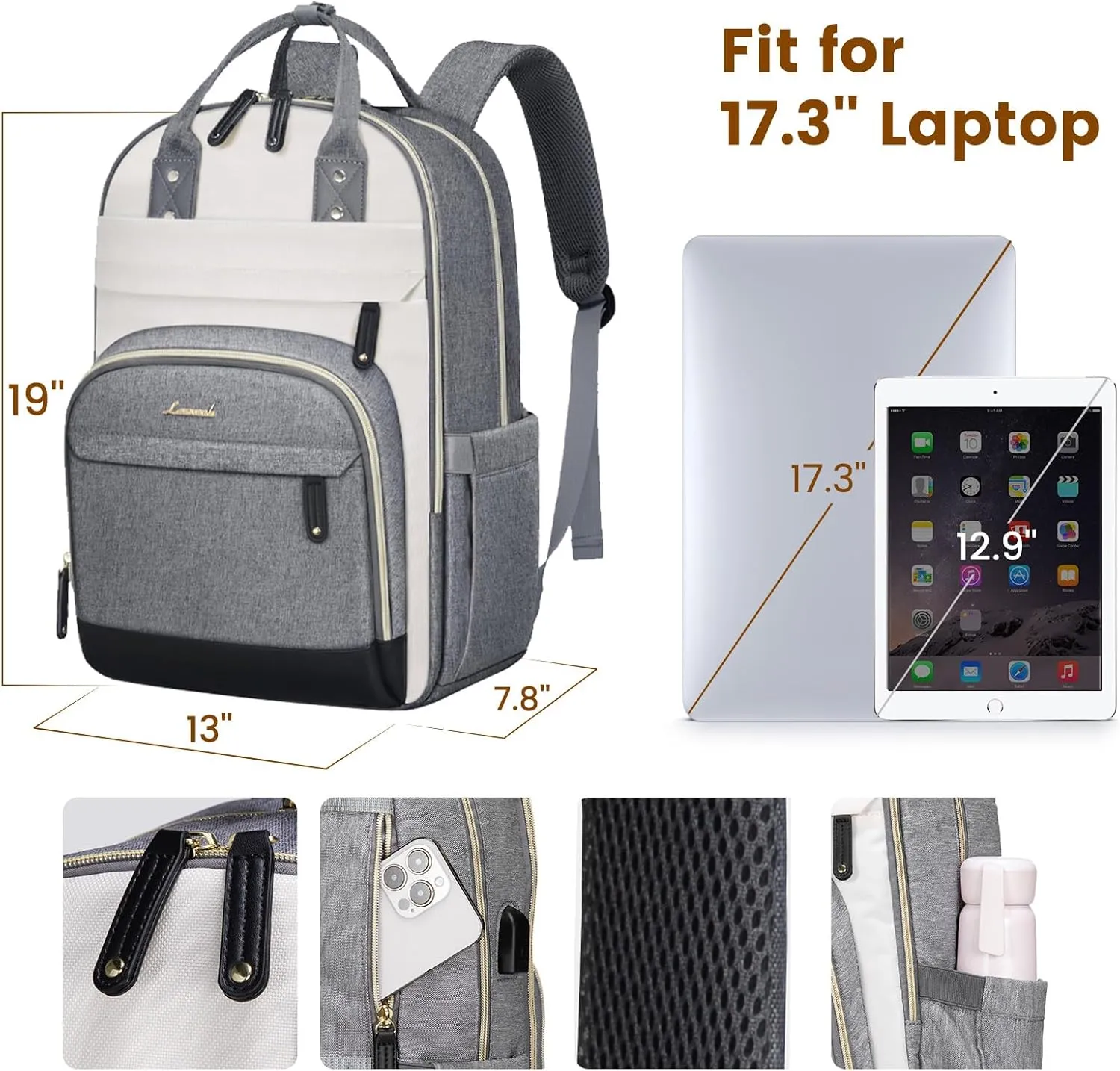 LOVEVOOK Laptop Backpack Women,Large Capacity 17.3 inch Laptop Bag Travel Backpack for Women,Computer Work College Teacher Backpacks with USB Port,Waterproof Personal Item Backpack Casual Daypack